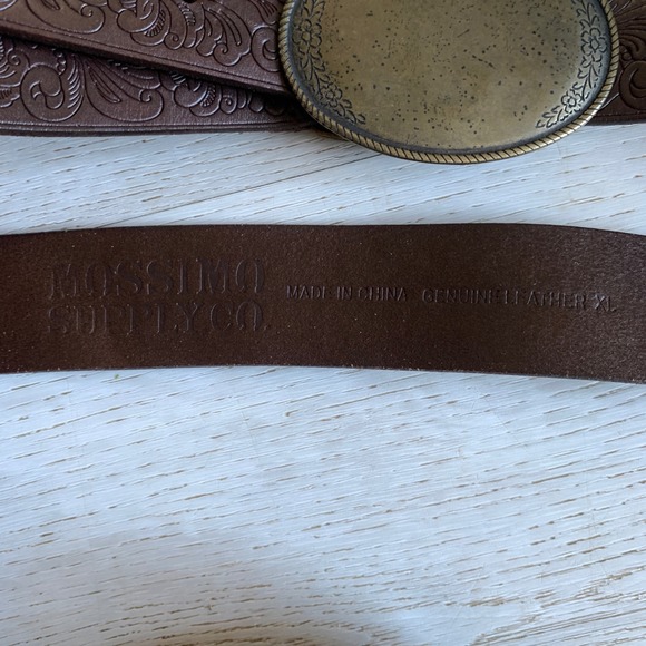 Mossimo Supply Co Womens XL Brown Leather Floral Embossed Belt Brass Buckle - Picture 4 of 11